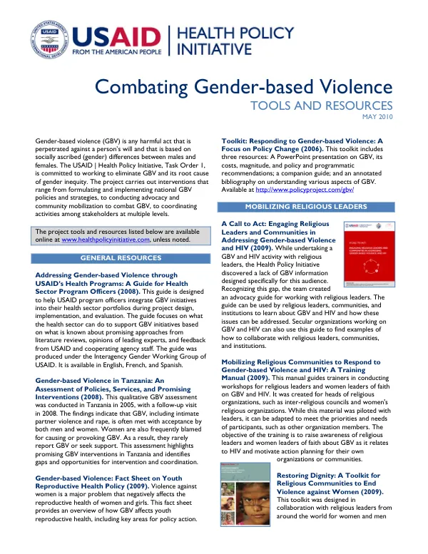 Combating gender-based violence : tools and resources