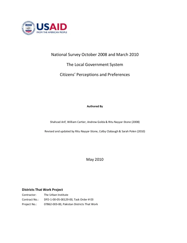 National survey November 2008 and March 2010 : the local government system -- citizens perceptions & preferences