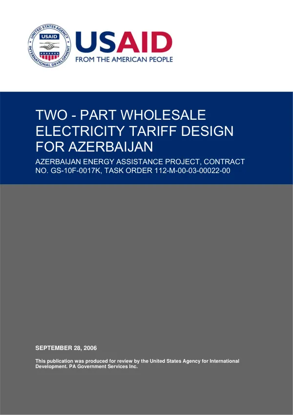 Two-part wholesale electricity tariff design for Azerbaijan