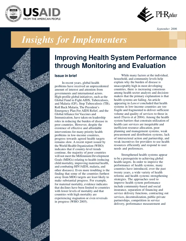 Improving health system performance through monitoring and evaluation