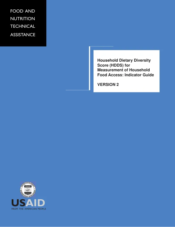 Household dietary diversity score (HDDS) for measurement of household food access : indicator guide -- version 2
