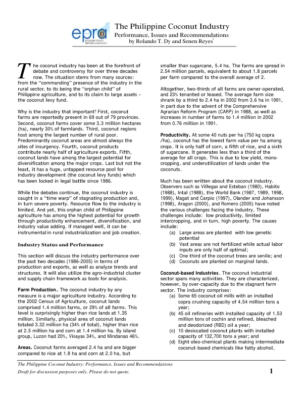 The Philippine coconut industry : performance, issues and recomendations