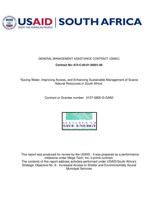 Saving water, improving access, and enhancing sustainable management of scarce natural resources in South Africa [: final report]