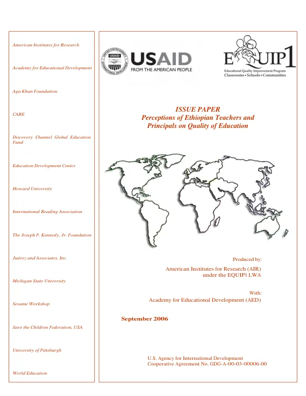 Issue paper : perceptions of Ethiopian teachers and principals on quality of education