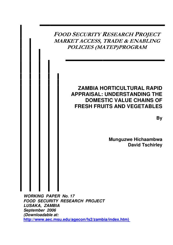 Zambia horticultural rapid appraisal : understanding the domestic value chains of fresh fruits and vegetables