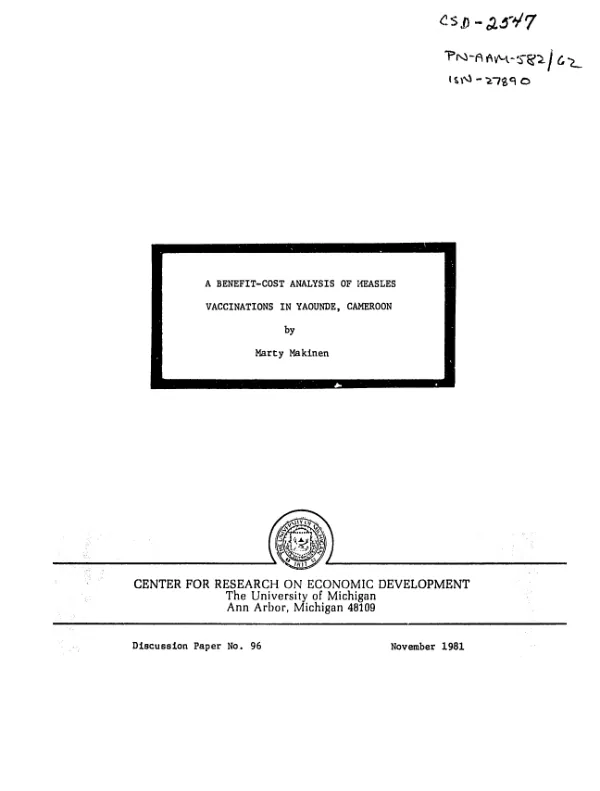 Benefit-cost analysis of measles vaccinations in Yaounde, Cameroon