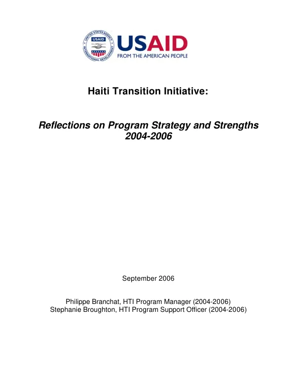 Haiti transition initiative : reflections on program strategy and strengths 2004-2006