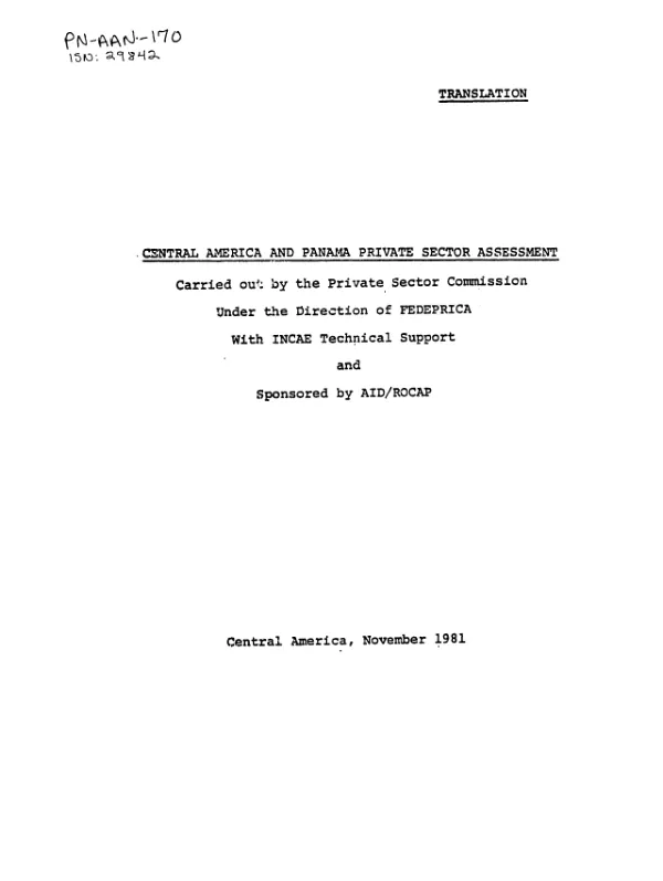 Central America and Panama private sector assessment, volume 1