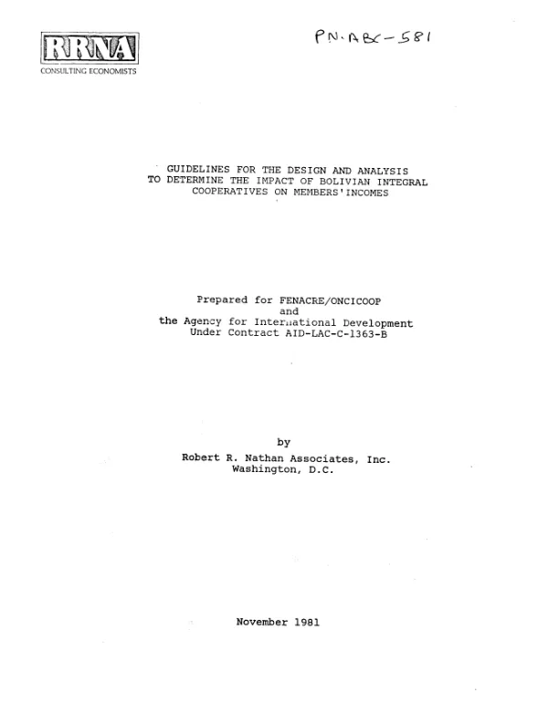 Guidelines for the design and analysis to determine the impact of Bolivian integral cooperatives on members" incomes