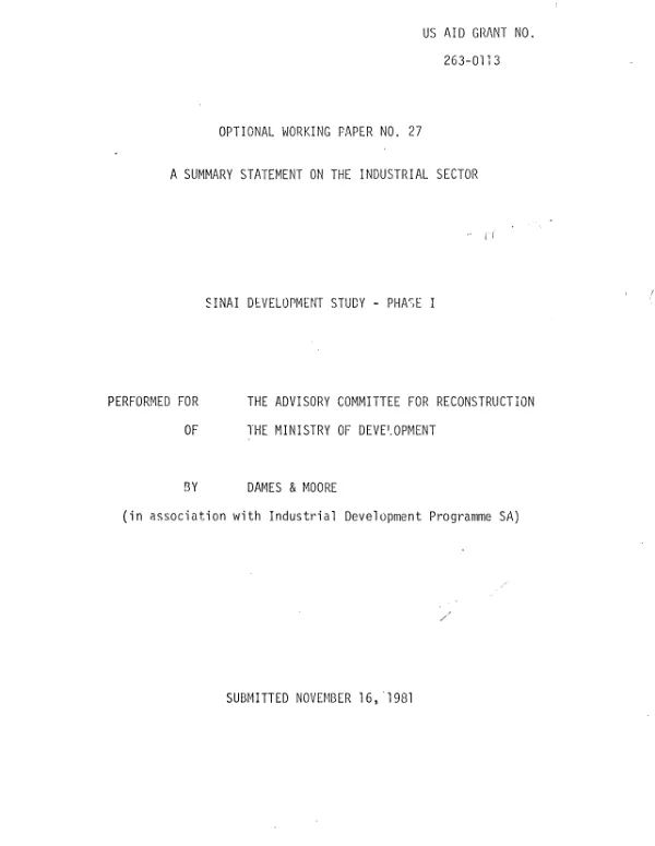 Summary statement on the industrial sector