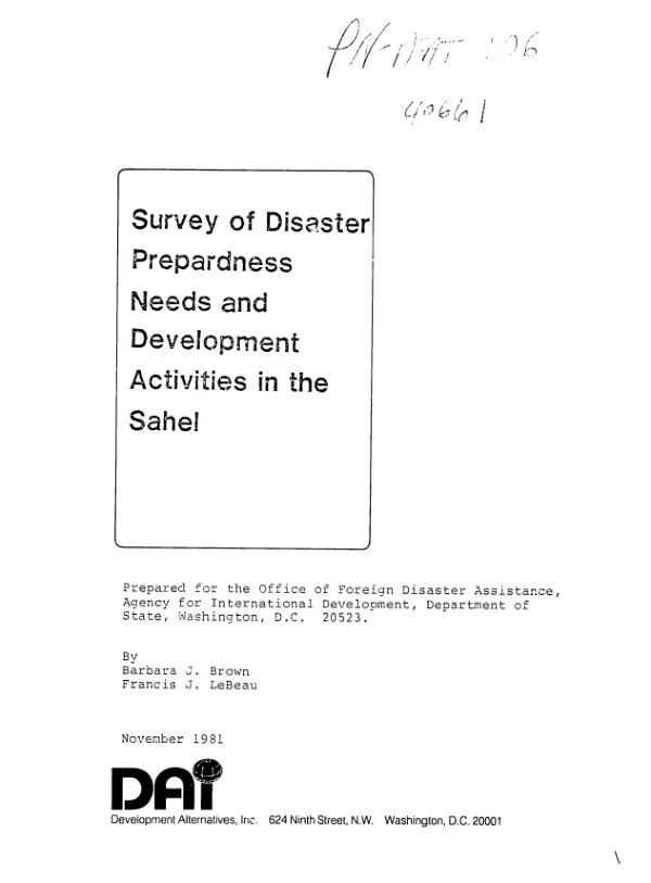 Survey of disaster preparedness needs and development activities in the Sahel