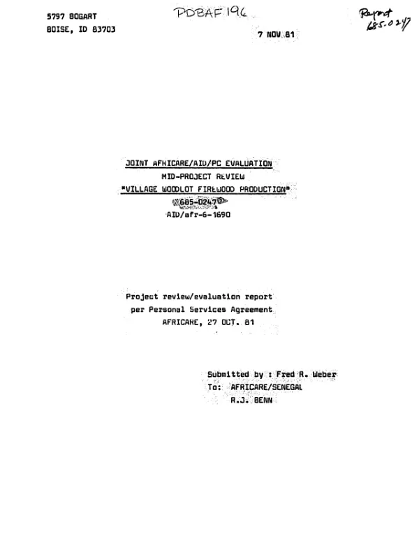 Joint Africare/AID/PC evaluation mid-project review : village woodlot firewood production, 685-0247