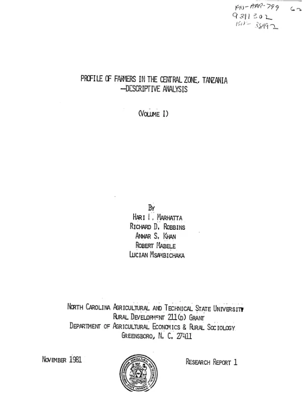 Profile of farmers in the Central Zone, Tanzania : descriptive analysis (volume I)