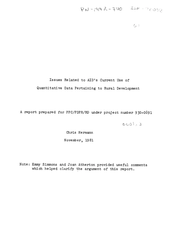 Issues related to AID"s current use of quantitative data pertaining to rural development