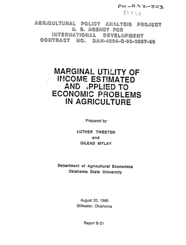 Marginal utility of income estimated and applied to economic problems in agriculture