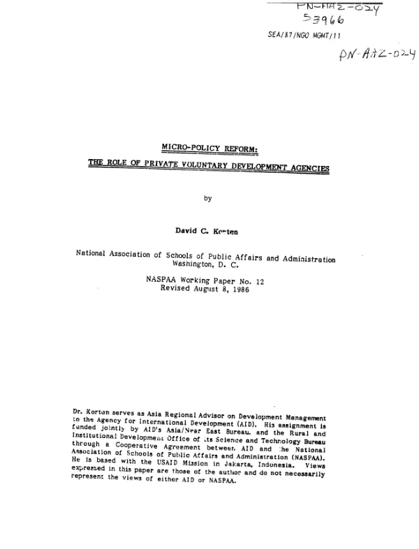 Micro-policy reform : the role of private voluntary development agencies