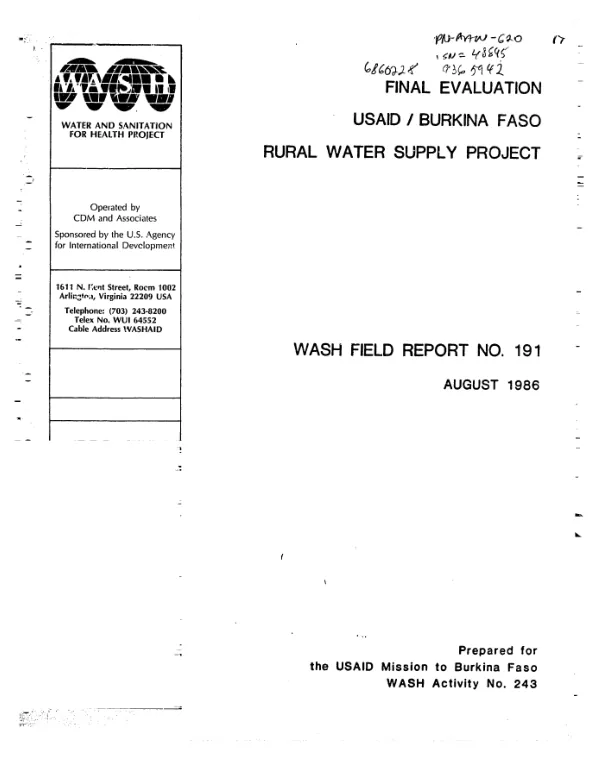 Final evaluation : USAID/Burkina Faso rural water supply project