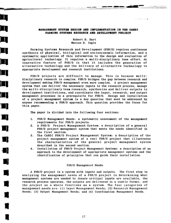 Management system design and implementation in the CARDI farming systems research and development project