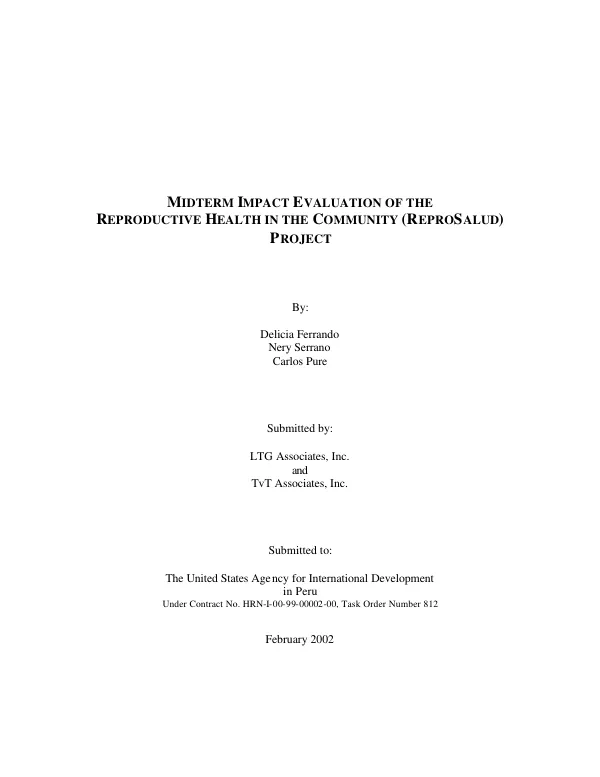 Midterm impact evaluation of the reproductive health in the community (ReproSalud) project