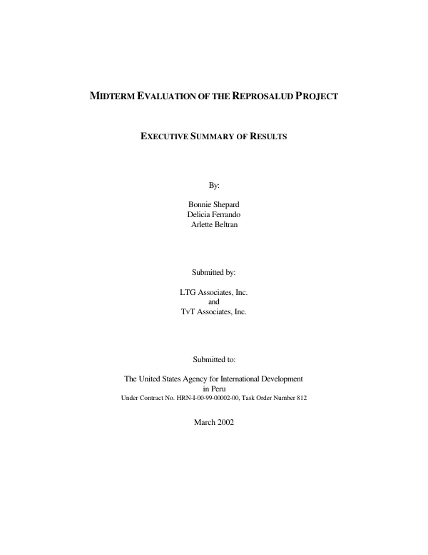 Midterm evaluation of the ReproSalud project : executive summary of results