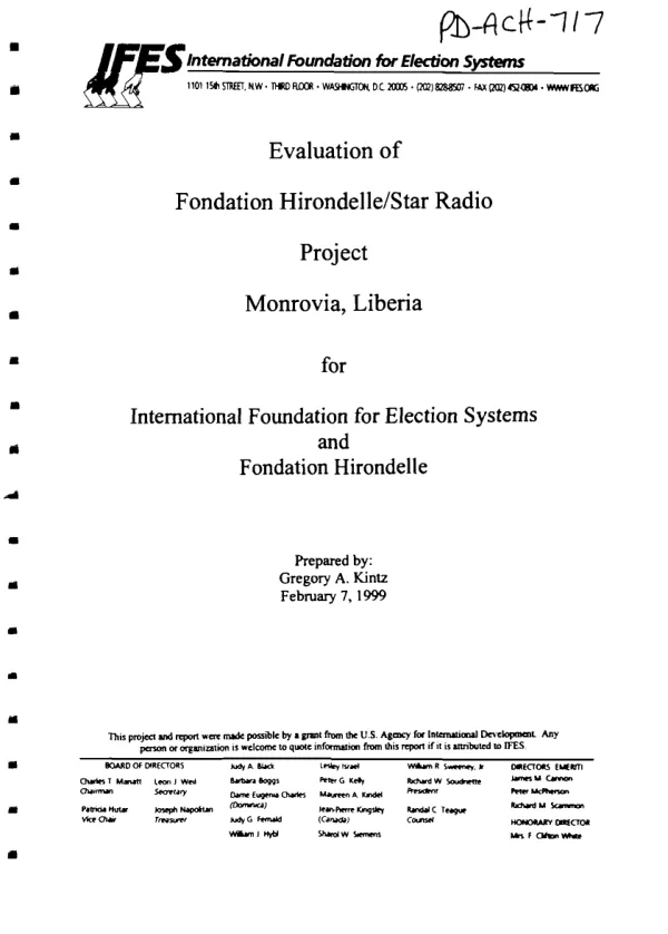 Evaluation of Fondation Hirondelle/Star Radio project, Monrovia Liberia
