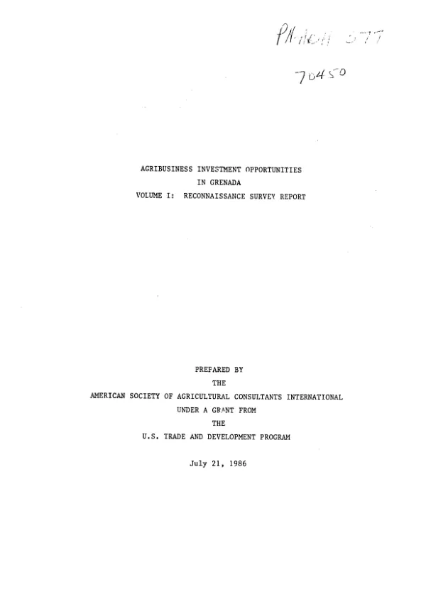 Agribusiness investment opportunities in Grenada -- volume I : reconnaissance survey report