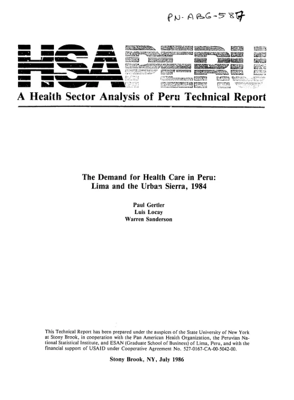 Demand for health care in Peru : Lima and the Urban Sierra, 1984