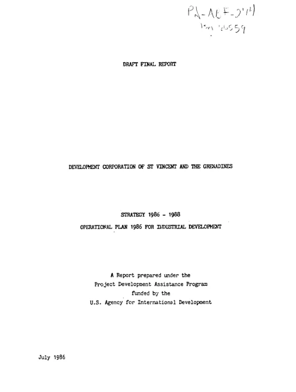 Development Corporation of St. Vincent and the Grenadines : strategy 1986-1988 -- operational plan 1986 for industrial development