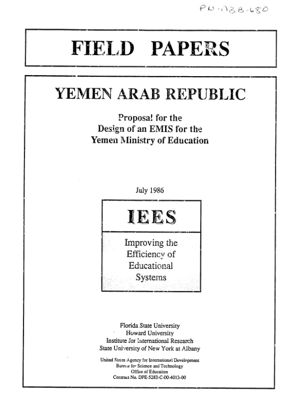 Yemen Arab Republic : proposal for the design of an EMIS for the Yemen Ministry of Education