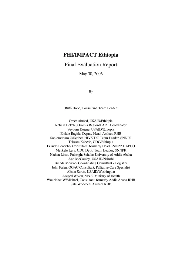 FHI/IMPACT Ethiopia final evaluation report