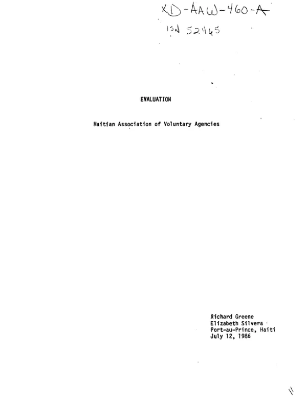 Evaluation : Haitian Association of Voluntary Agencies