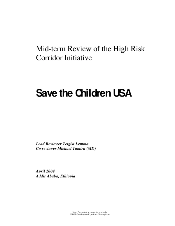 Mid-term review of the high risk corridor initiative [HRCI]