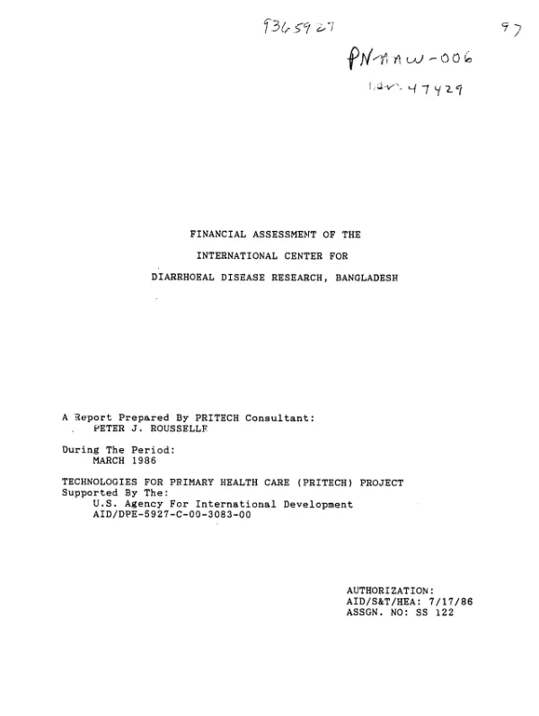 Financial assessment of the International Center for Diarrhoeal Disease Research, Bangladesh