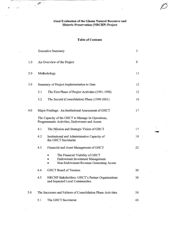 Final evaluation of the Ghana natural resources and historic preservation (NRCHP) project