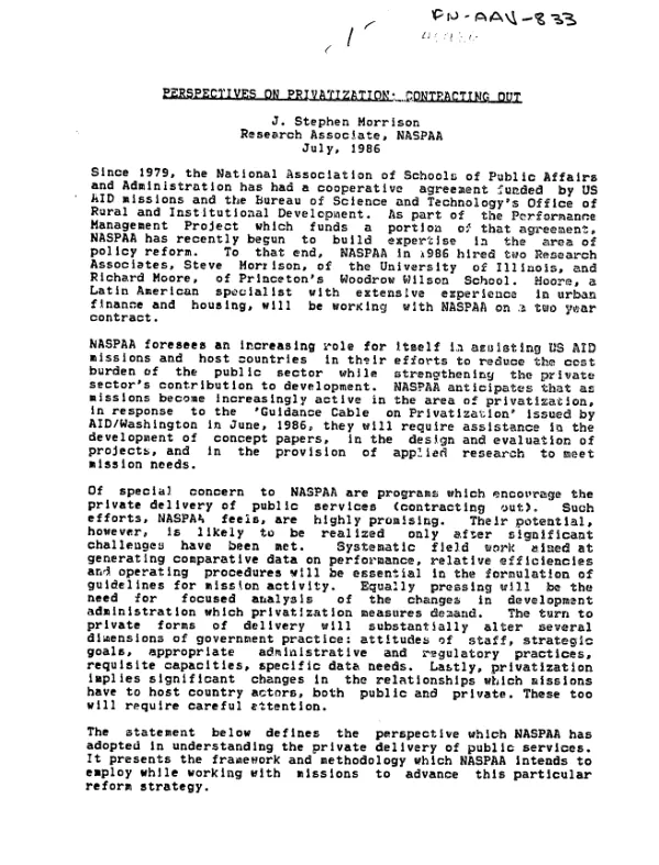 Perspectives on privatization : contracting out