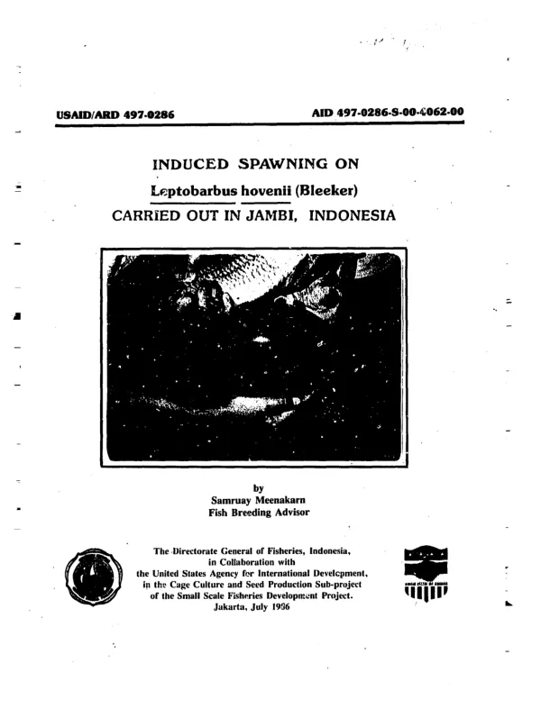 Induced spawning on Leptobarbus hovenii (Bleeker) : carried out in Jambi, Indonesia