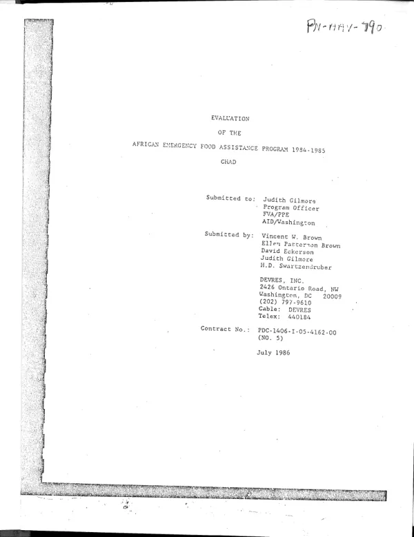 Evaluation of the African emergency food assistance program, 1984-1985 : Chad