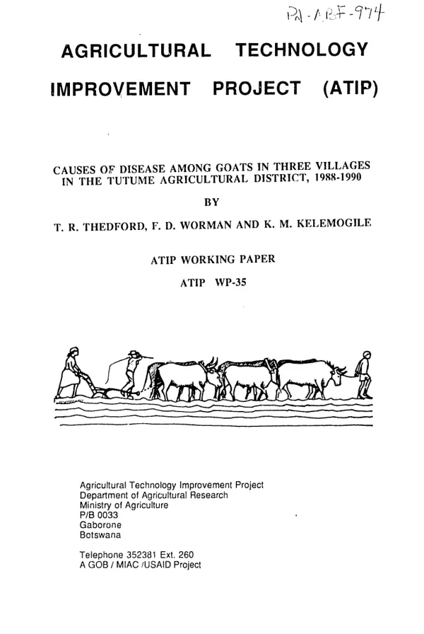 Causes of disease among goats in three villages in the Tutume Agricultural District, 1988-1990