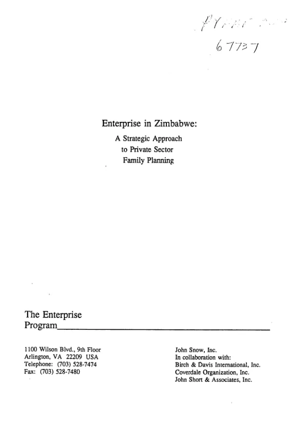 Enterprise in Zimbabwe : a strategic approach to private sector family planning