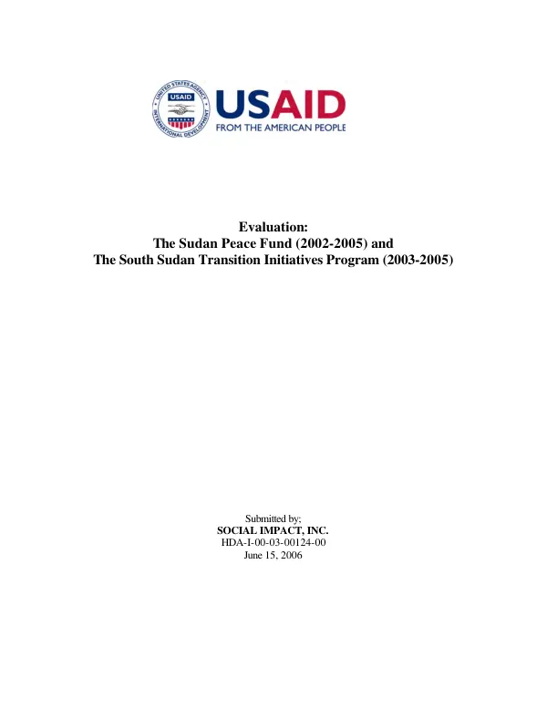 Evaluation : the Sudan Peace Fund (2002-2005) and the South Sudan transition initiatives program (2003-2005)