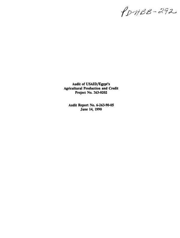 Audit of USAID/Egypt"s agricultural production and credit project no. 263-0202