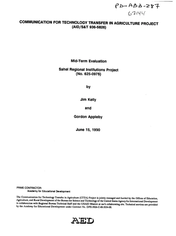 Mid-term evaluation : Sahel regional institutions project (no. 625-0975)