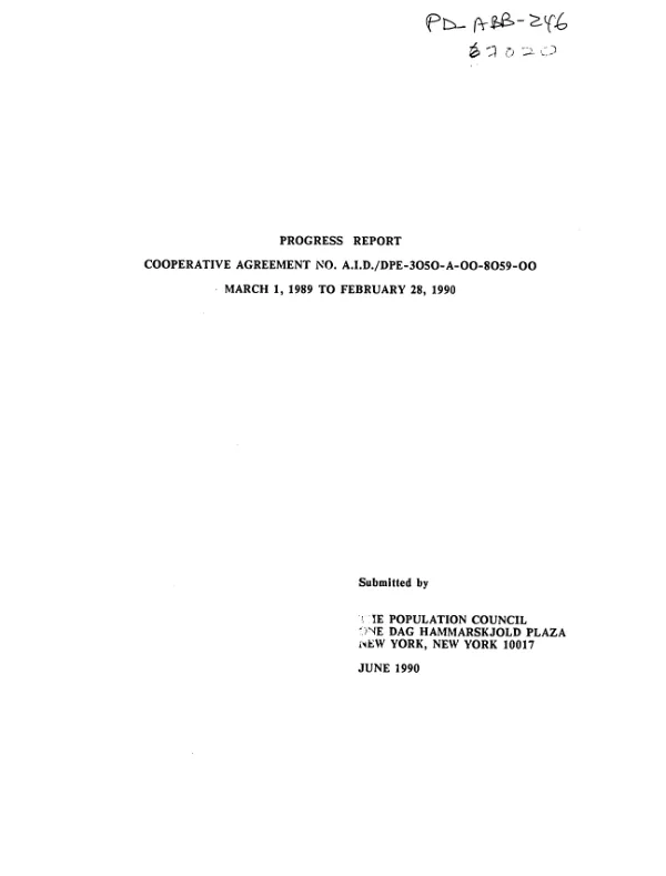 Progress report : cooperative agreement no. AID/DPE-3050-A-00-8059-00, March 1, 1989 to February 28, 1990