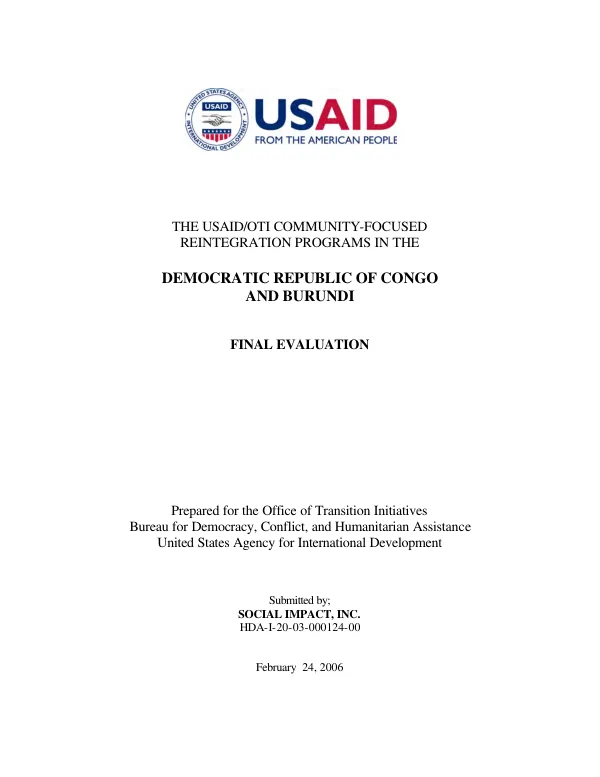 The USAID/OTI community-focused reintegration programs in the Democratic Republic of Congo and Burundi : final evaluation