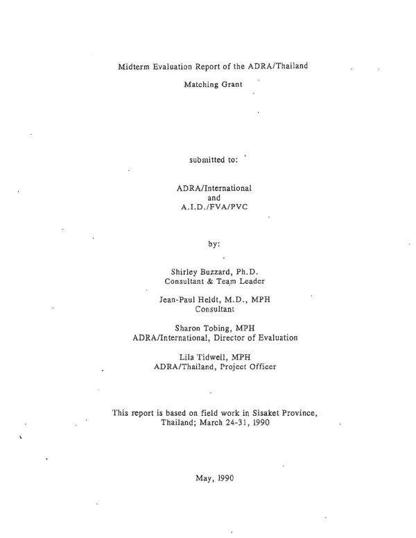 Midterm evaluation of the ADRA/Thailand matching grant