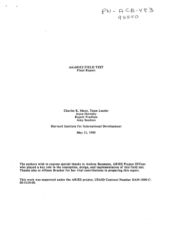 AskARIES field test : final report