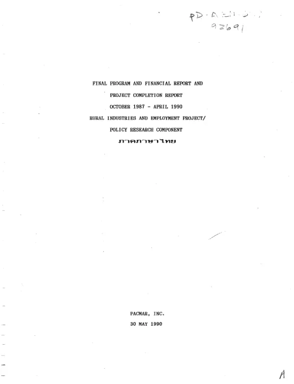 Final program and financial report and project completion report : October 1987-April 1990 -- rural industries and employment project/policy research component