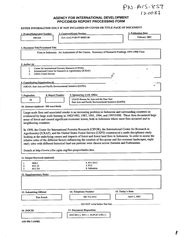 Final program and financial report and project completion report : October 1987-April 1990 -- rural industries and employment project/policy research component