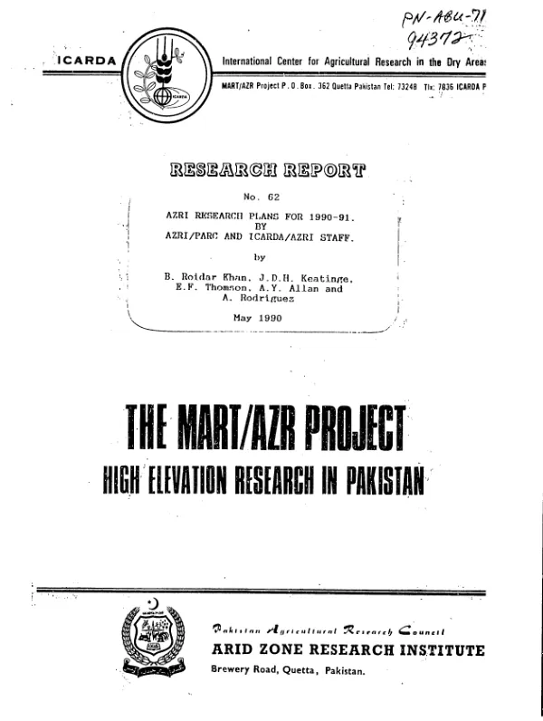 AZRI [Arid Zone Research Institute] research plans for 1990-91