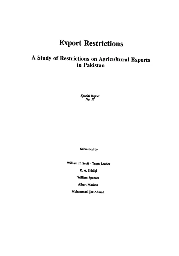 Export restrictions : a study of restrictions on agricultural exports in Pakistan